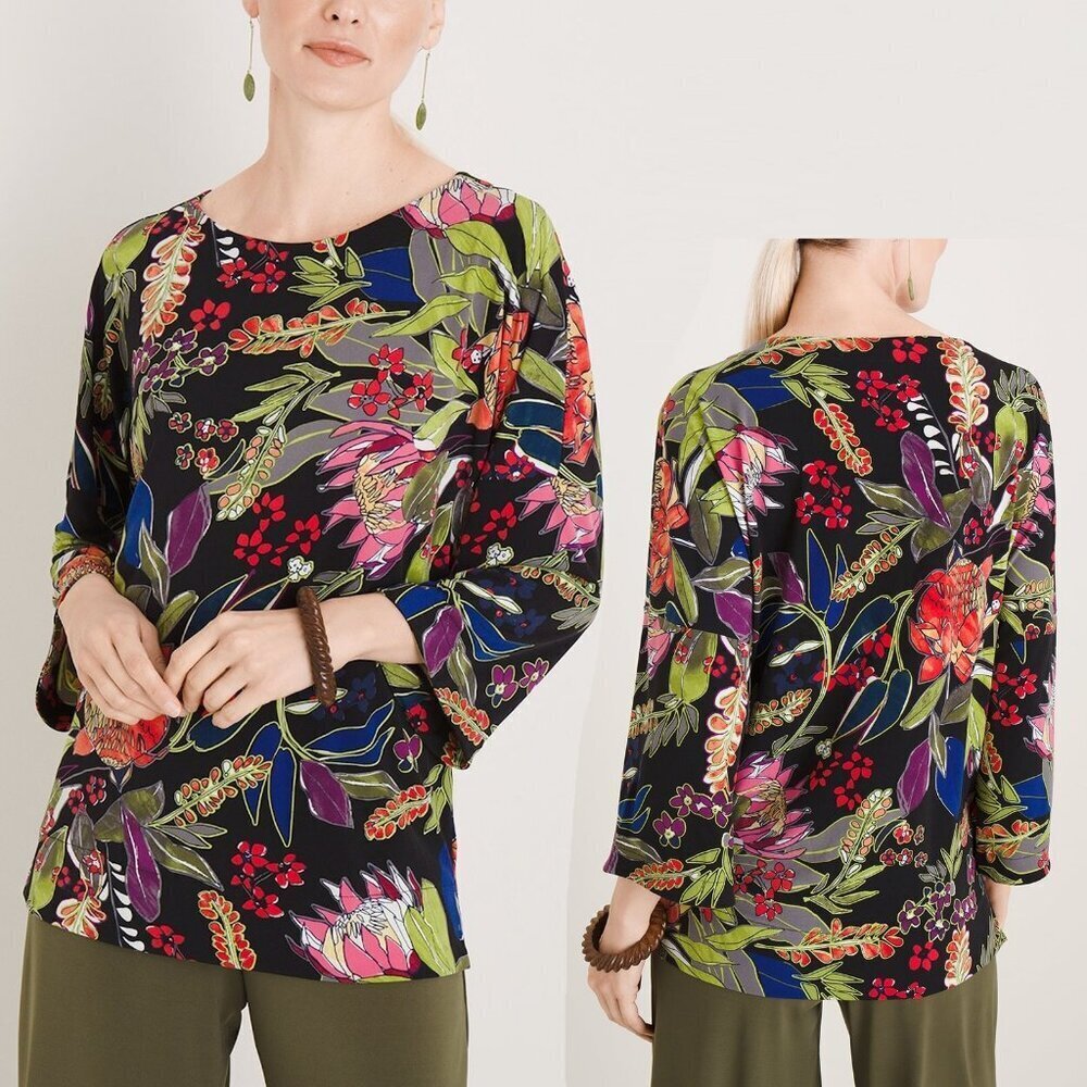 Chico's Easy Chic Floral-Print Relaxed Top Size 2 US L